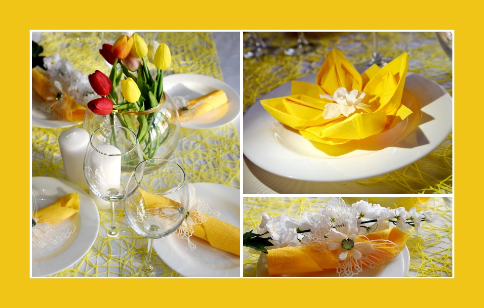 Deko Idee Ostern Festtisch Blumendeko Gelb