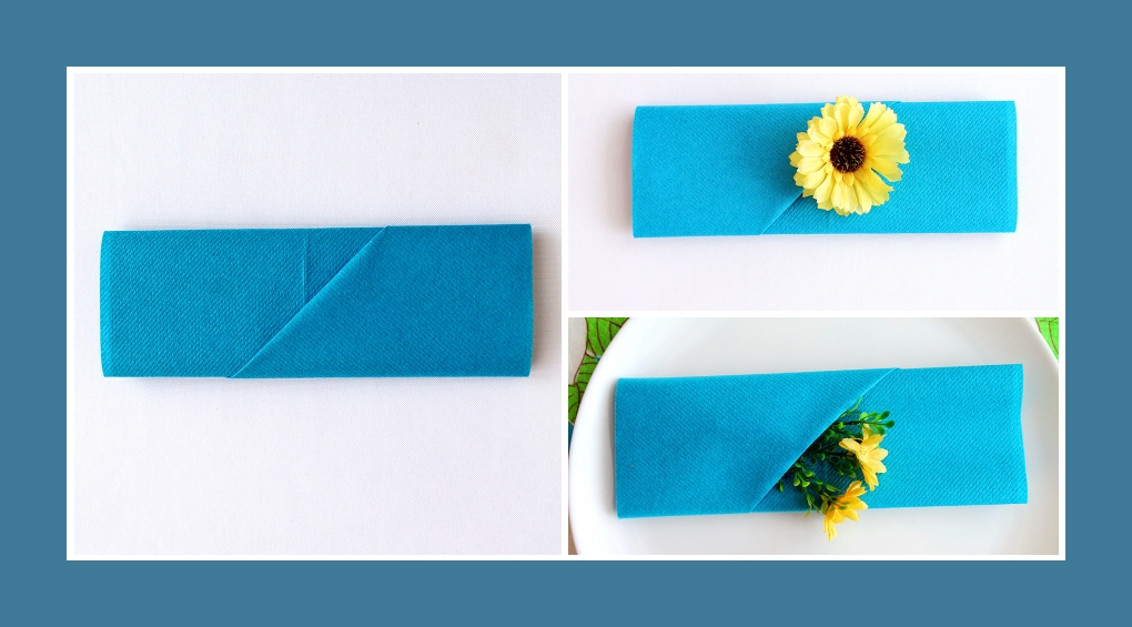 Servietten falten Blumentasche Blau 4