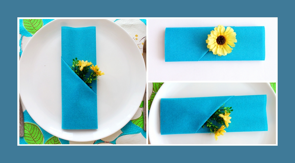 Servietten falten Blumentasche Blau Geburtstag im Frühling