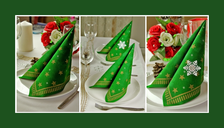 Grüne Servietten Tafelspitze Weihnachten Tischdeko